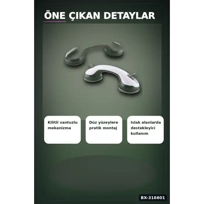 Vantuzlu Banyo Tutacağı Kilitli Vakumlu Emniyet Tutunma Barı 1 Adet BX-316601