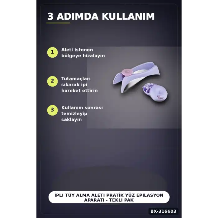 İpli Tüy Alma Aleti Pratik Yüz Epilasyon Aparatı - Tekli Paket, Ev Tipi BX-316603