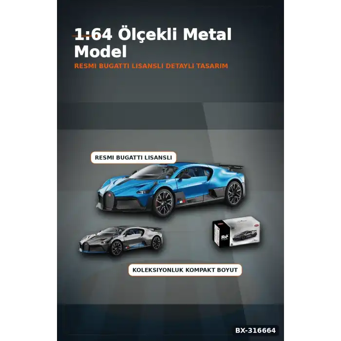 Bugatti Divo Model Araba 1:64 Ölçek Lisanslı Metal Çek Bırak Oyuncak Araç BX-316664