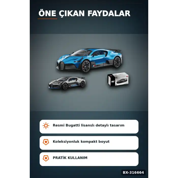 Bugatti Divo Model Araba 1:64 Ölçek Lisanslı Metal Çek Bırak Oyuncak Araç BX-316664