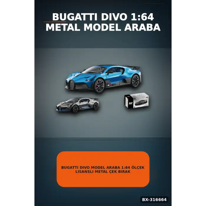 Bugatti Divo Model Araba 1:64 Ölçek Lisanslı Metal Çek Bırak Oyuncak Araç BX-316664