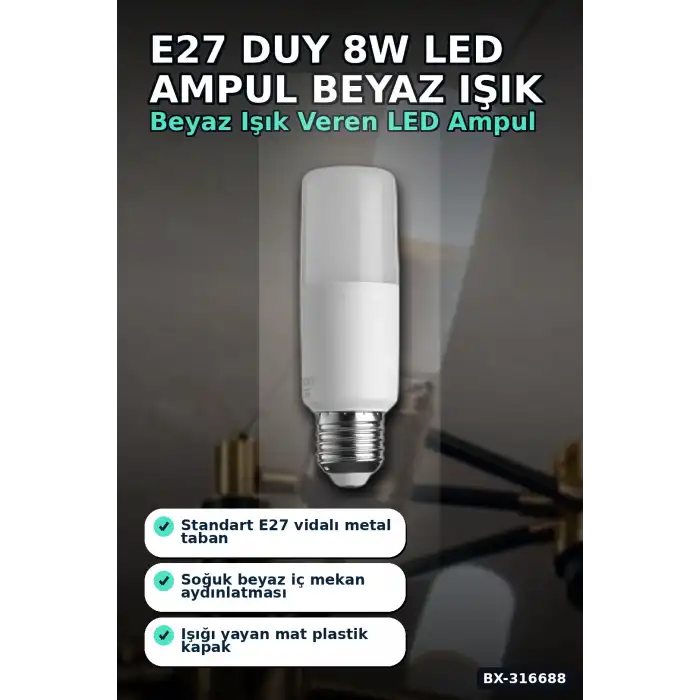 LED Ampul 8W 6500K Beyaz Işık E27 Duy 720 Lümen Tasarruflu Aydınlatma 1 Adet BX-316688
