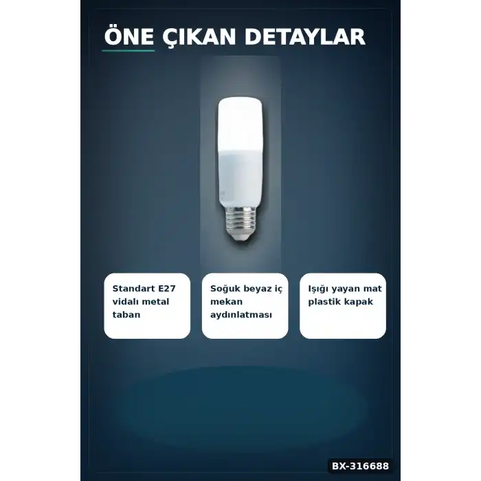 LED Ampul 8W 6500K Beyaz Işık E27 Duy 720 Lümen Tasarruflu Aydınlatma 1 Adet BX-316688