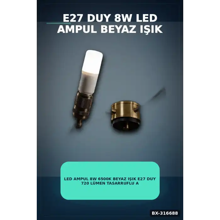 LED Ampul 8W 6500K Beyaz Işık E27 Duy 720 Lümen Tasarruflu Aydınlatma 1 Adet BX-316688