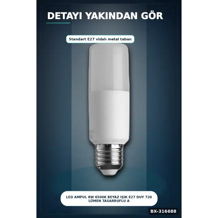 LED Ampul 8W 6500K Beyaz Işık E27 Duy 720 Lümen Tasarruflu Aydınlatma 1 Adet BX-316688