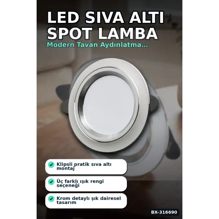 LED Spot Lamba 5W Sıva Altı Tavan Aydınlatması Beyaz Kasa 95 mm 1 Adet BX-316690