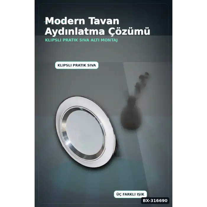 LED Spot Lamba 5W Sıva Altı Tavan Aydınlatması Beyaz Kasa 95 mm 1 Adet BX-316690