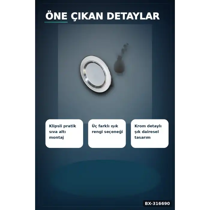 LED Spot Lamba 5W Sıva Altı Tavan Aydınlatması Beyaz Kasa 95 mm 1 Adet BX-316690
