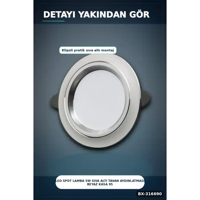 LED Spot Lamba 5W Sıva Altı Tavan Aydınlatması Beyaz Kasa 95 mm 1 Adet BX-316690