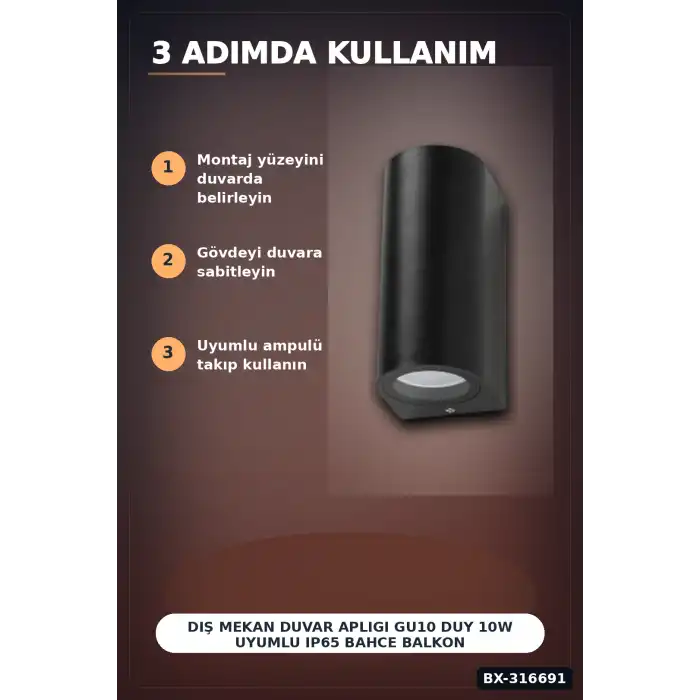 Dış Mekan Duvar Apligi GU10 Duy 10W Uyumlu IP65 Bahce Balkon Aplik Kasasi 1 Adet BX-316691
