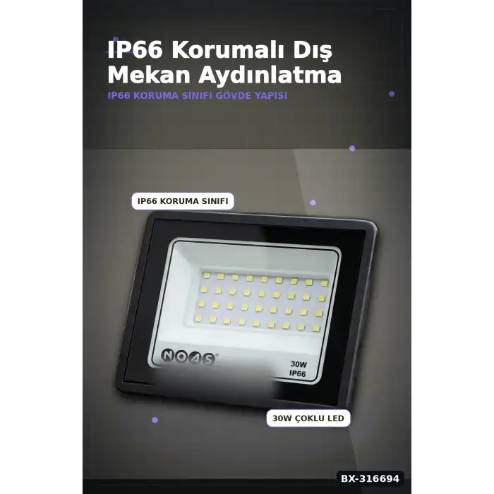 LED Projektör 30W 3200K Gün Işığı Ultra Slim IP66 Dış Mekan Aydınlatma BX-316694