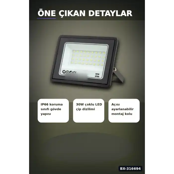 LED Projektör 30W 3200K Gün Işığı Ultra Slim IP66 Dış Mekan Aydınlatma BX-316694