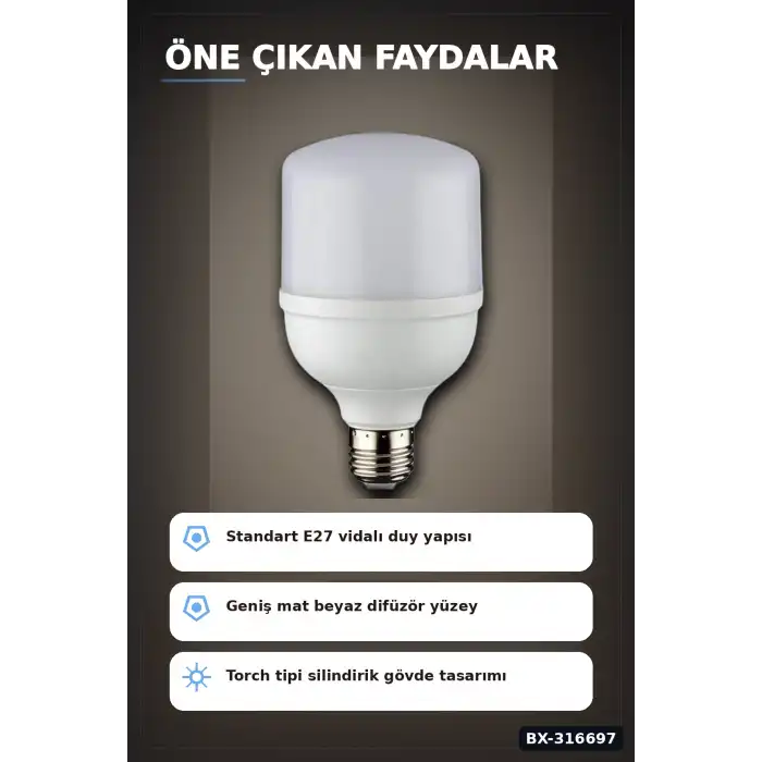 LED Torch Ampul 20W 3200K Gün Işığı E27 Duy 1980 Lümen Ev Ofis Aydınlatması 1 Adet BX-316697