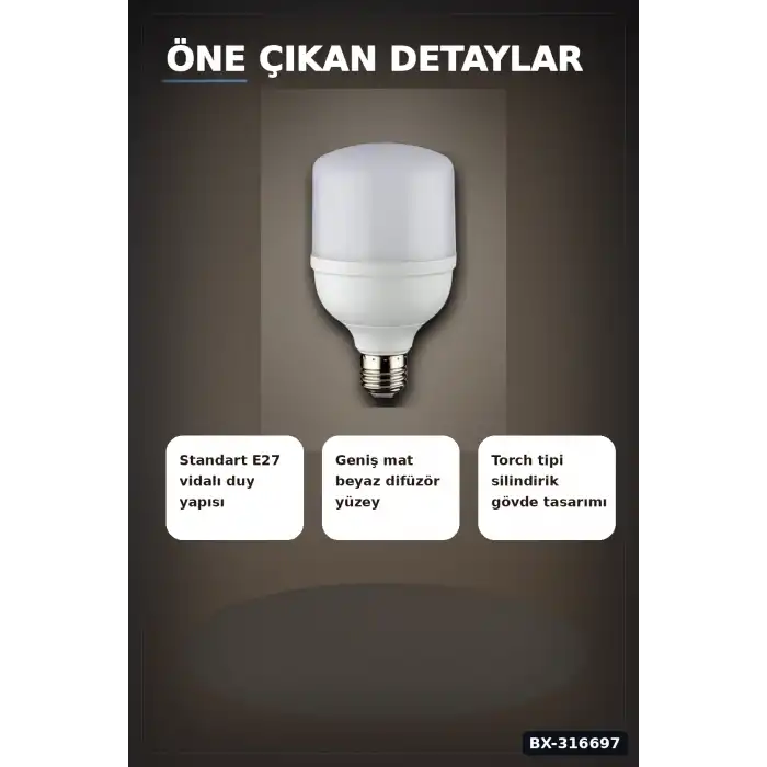 LED Torch Ampul 20W 3200K Gün Işığı E27 Duy 1980 Lümen Ev Ofis Aydınlatması 1 Adet BX-316697