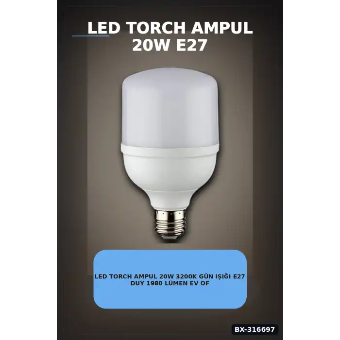 LED Torch Ampul 20W 3200K Gün Işığı E27 Duy 1980 Lümen Ev Ofis Aydınlatması 1 Adet BX-316697