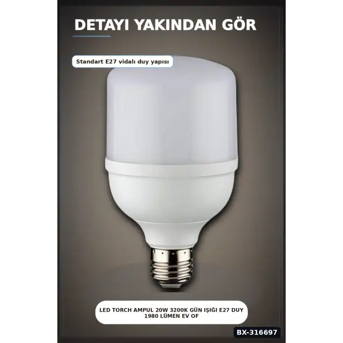 LED Torch Ampul 20W 3200K Gün Işığı E27 Duy 1980 Lümen Ev Ofis Aydınlatması 1 Adet BX-316697