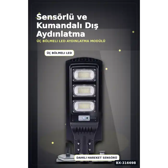 Solar Sokak Armatürü 300W Kumandalı Bahçe Lambası Dış Mekan Aydınlatma BX-316698