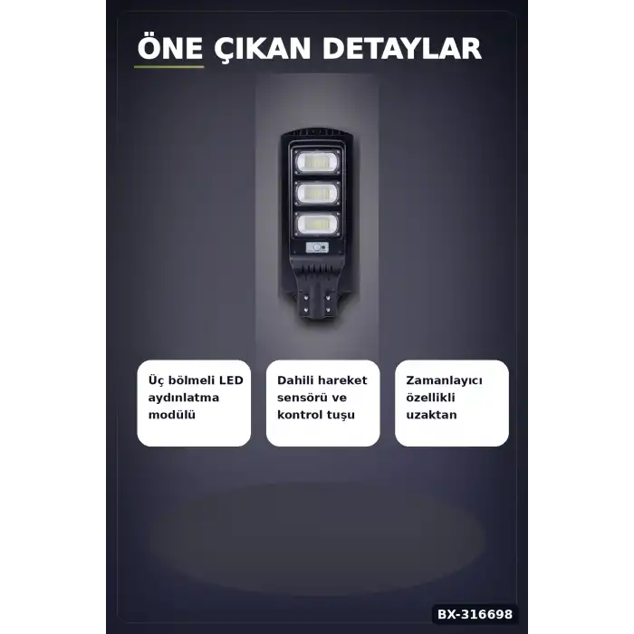 Solar Sokak Armatürü 300W Kumandalı Bahçe Lambası Dış Mekan Aydınlatma BX-316698