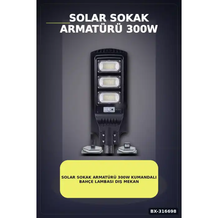 Solar Sokak Armatürü 300W Kumandalı Bahçe Lambası Dış Mekan Aydınlatma BX-316698