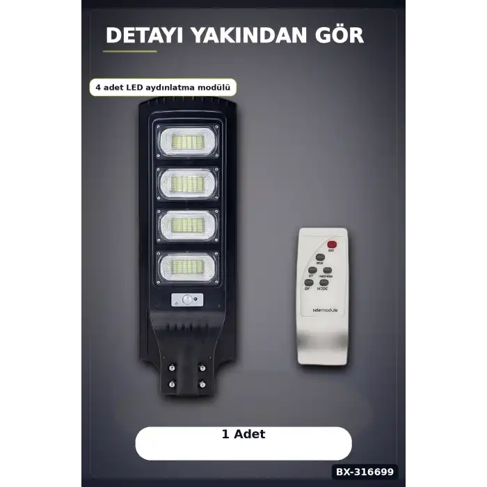 Solar Sokak Armatürü 400W 32000 Lümen Güneş Enerjili Dış Mekan Lambası Kumandalı 1 Adet BX-316699