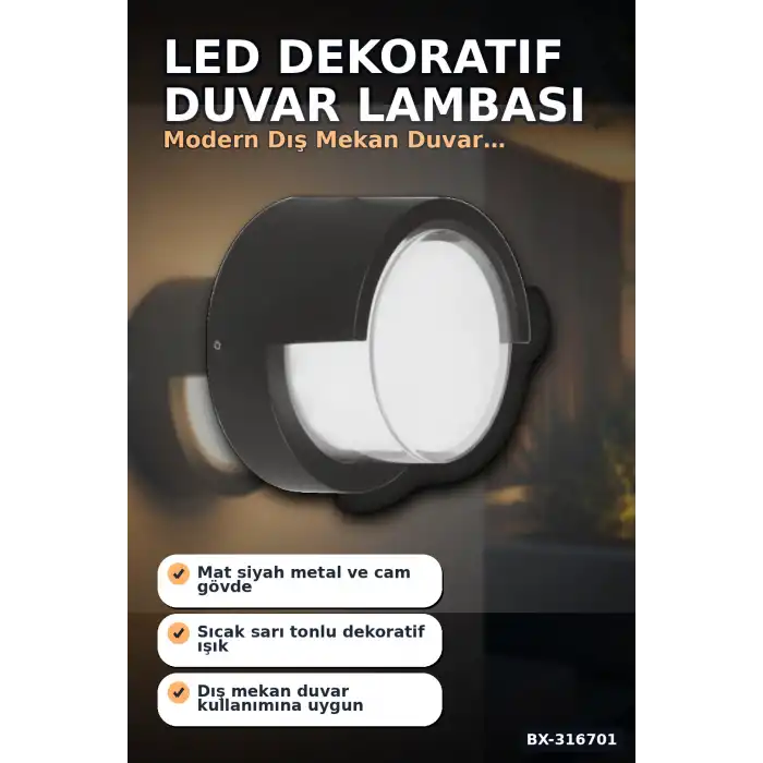 Led Dekoratif Aplik 15W 3200K Gün Işığı 1350 Lümen IP44 Duvar Lambası 17 cm BX-316701