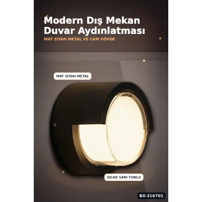 Led Dekoratif Aplik 15W 3200K Gün Işığı 1350 Lümen IP44 Duvar Lambası 17 cm BX-316701