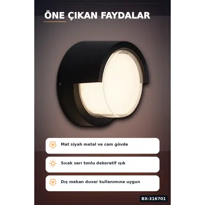 Led Dekoratif Aplik 15W 3200K Gün Işığı 1350 Lümen IP44 Duvar Lambası 17 cm BX-316701