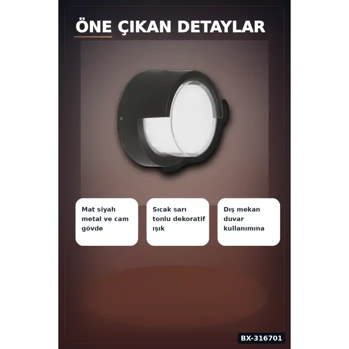 Led Dekoratif Aplik 15W 3200K Gün Işığı 1350 Lümen IP44 Duvar Lambası 17 cm BX-316701