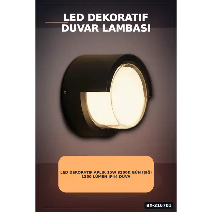 Led Dekoratif Aplik 15W 3200K Gün Işığı 1350 Lümen IP44 Duvar Lambası 17 cm BX-316701