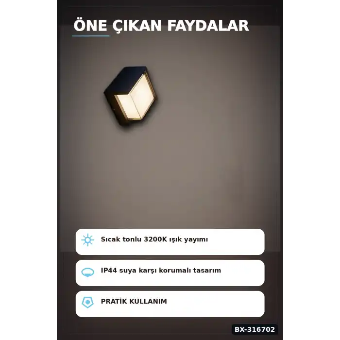 Led Duvar Apligi 15W Gunisigi 3200K IP44 Dekoratif Aydinlatma 16x10 cm BX-316702