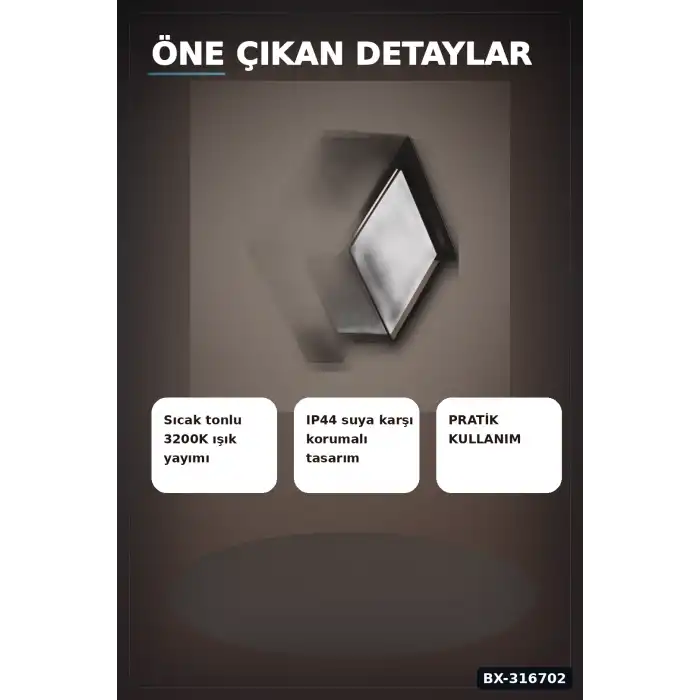 Led Duvar Apligi 15W Gunisigi 3200K IP44 Dekoratif Aydinlatma 16x10 cm BX-316702