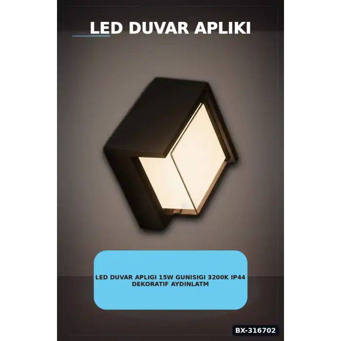 Led Duvar Apligi 15W Gunisigi 3200K IP44 Dekoratif Aydinlatma 16x10 cm BX-316702