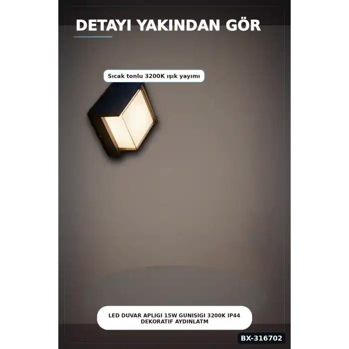 Led Duvar Apligi 15W Gunisigi 3200K IP44 Dekoratif Aydinlatma 16x10 cm BX-316702