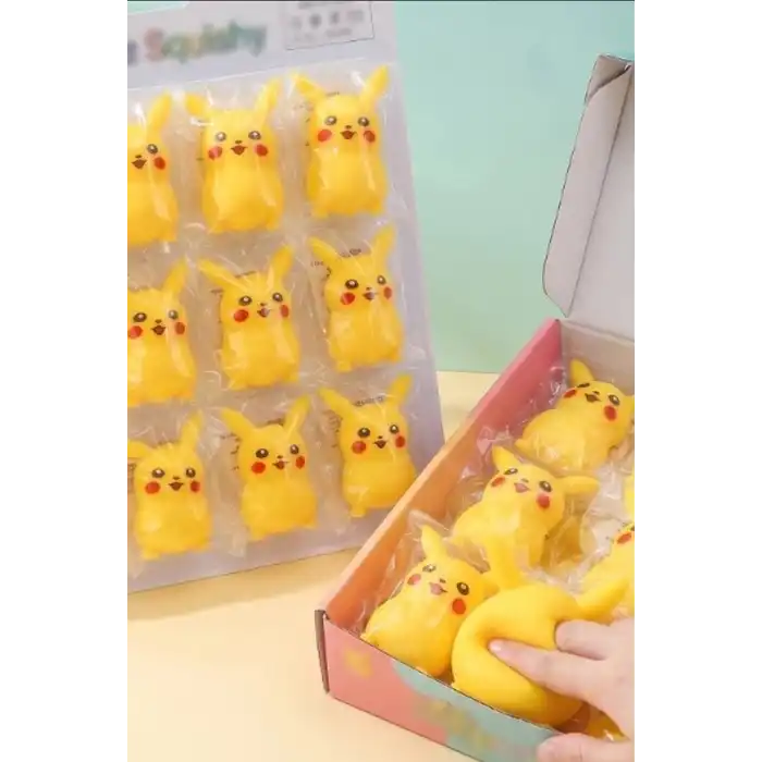 Pikaçu Squishy Stres Oyuncağı 12 Adet - Sıkılabilir Esnek TPR Figür BX-316705