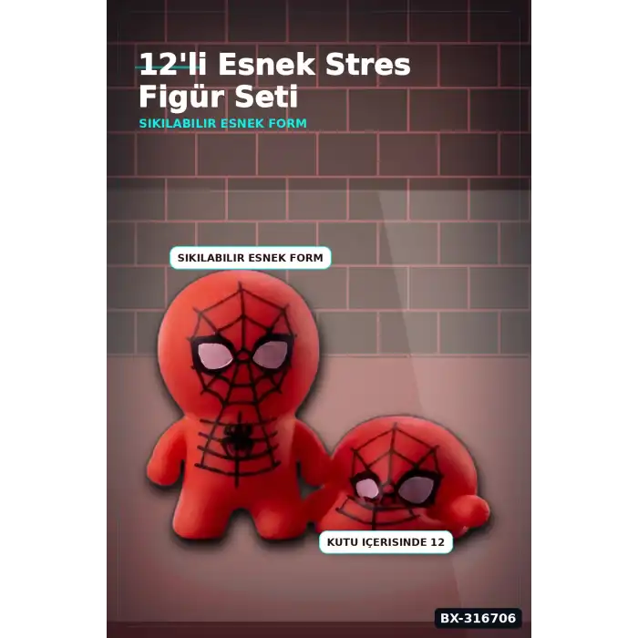 Spider-Man Squishy Stres Oyuncağı 12 Adet Stand Kutu Figür Seti BX-316706