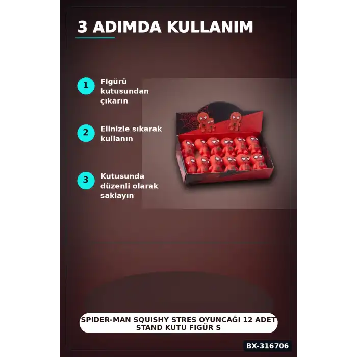 Spider-Man Squishy Stres Oyuncağı 12 Adet Stand Kutu Figür Seti BX-316706
