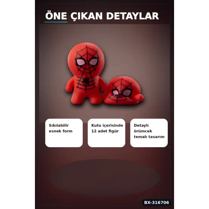 Spider-Man Squishy Stres Oyuncağı 12 Adet Stand Kutu Figür Seti BX-316706