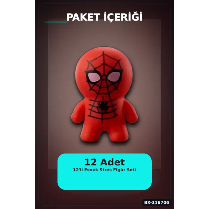 Spider-Man Squishy Stres Oyuncağı 12 Adet Stand Kutu Figür Seti BX-316706