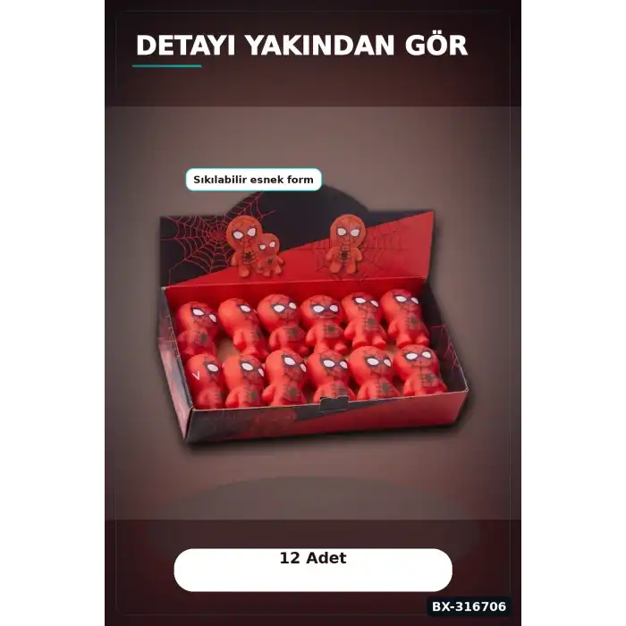 Spider-Man Squishy Stres Oyuncağı 12 Adet Stand Kutu Figür Seti BX-316706