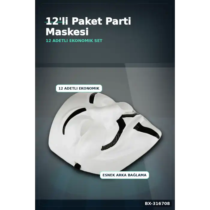 V For Vendetta Maske 12 Adet Plastik Parti Maskesi Lastikli Kostüm Yüz Aksesuarı BX-316708