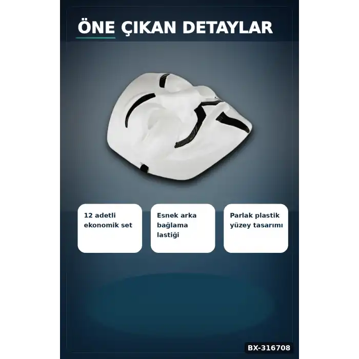 V For Vendetta Maske 12 Adet Plastik Parti Maskesi Lastikli Kostüm Yüz Aksesuarı BX-316708