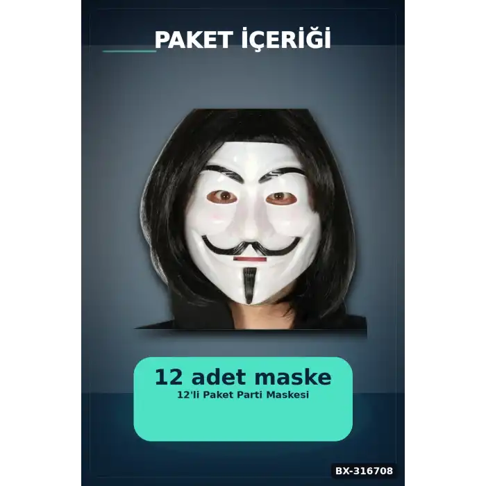 V For Vendetta Maske 12 Adet Plastik Parti Maskesi Lastikli Kostüm Yüz Aksesuarı BX-316708