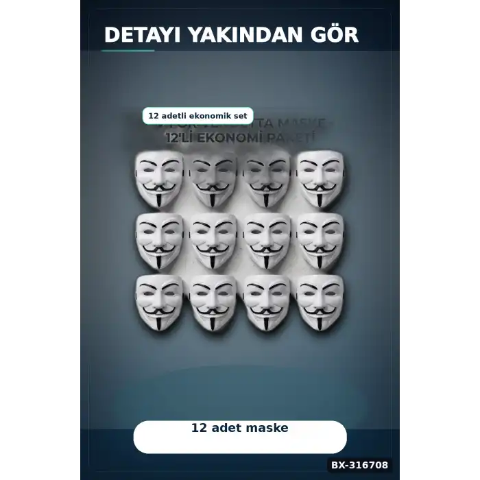 V For Vendetta Maske 12 Adet Plastik Parti Maskesi Lastikli Kostüm Yüz Aksesuarı BX-316708