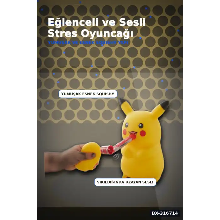 Pikaçu Squishy Sesli Stres Oyuncağı Düdük Mekanizmalı Esnek Figür 12 Adet BX-316714