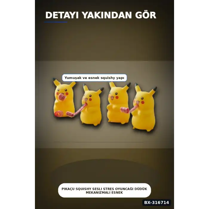 Pikaçu Squishy Sesli Stres Oyuncağı Düdük Mekanizmalı Esnek Figür 12 Adet BX-316714