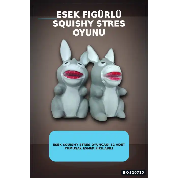 Eşek Squishy Stres Oyuncağı 12 Adet Yumuşak Esnek Sıkılabilir Figür Seti BX-316715