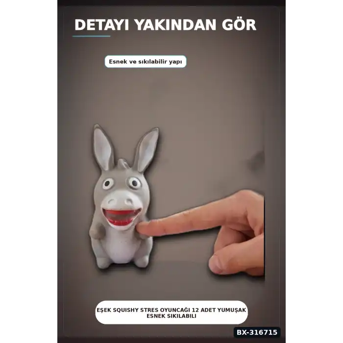 Eşek Squishy Stres Oyuncağı 12 Adet Yumuşak Esnek Sıkılabilir Figür Seti BX-316715