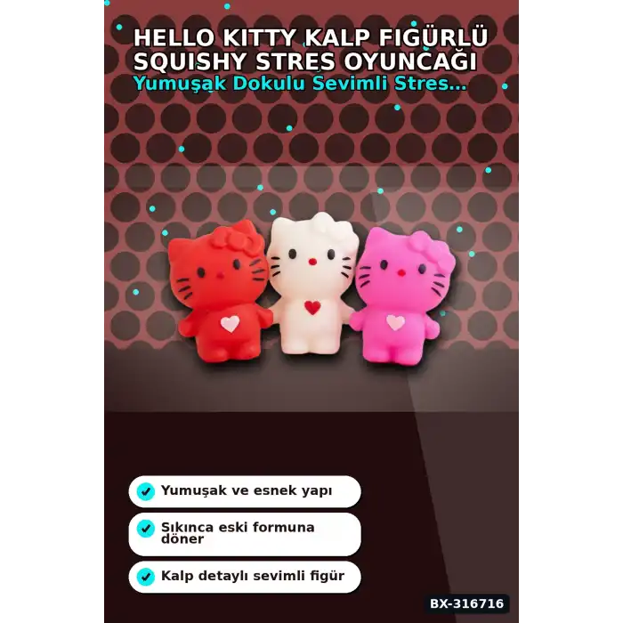 Squishy Hello Kitty Kalp Figürlü Yumuşak Stres Oyuncağı 12 Adet Karışık Renk Seti BX-316716