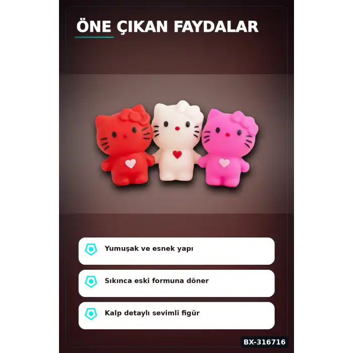 Squishy Hello Kitty Kalp Figürlü Yumuşak Stres Oyuncağı 12 Adet Karışık Renk Seti BX-316716