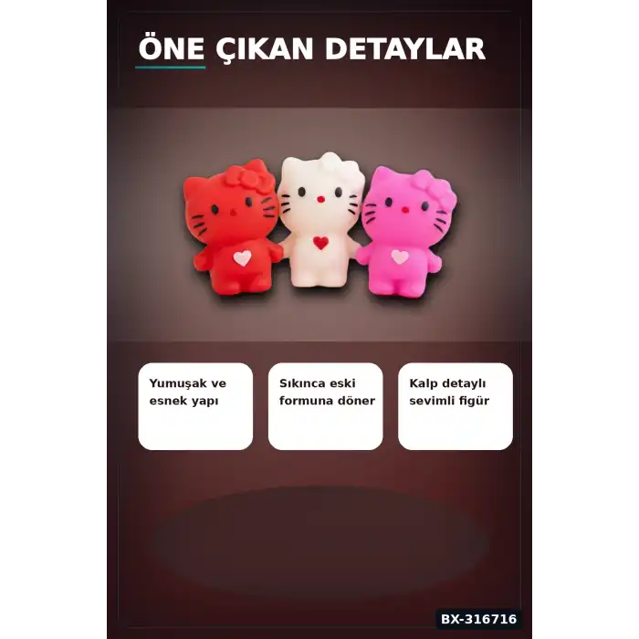 Squishy Hello Kitty Kalp Figürlü Yumuşak Stres Oyuncağı 12 Adet Karışık Renk Seti BX-316716